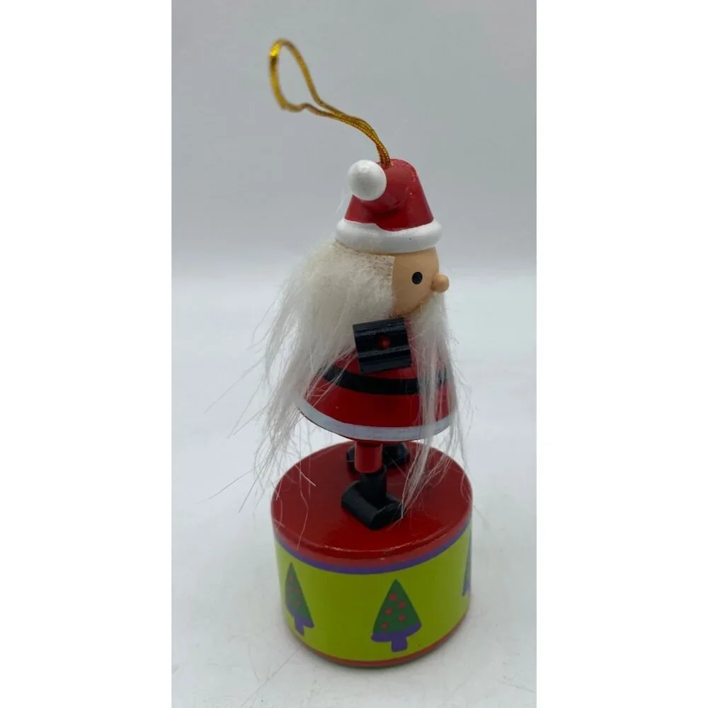 Handcrafted Wooden Santa Claus Ornament Long Beard Spring Base Christmas Decor